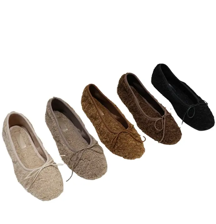 Casual Shearling shoes with lace ladies loafer Plush Ballerina Flats Winter Women Shoes Fuzzy flats