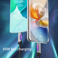 Nuevo Cable de Datos USB Tipo-C PD de 60W y 1M con Malla de Nailon Trenzada, Carga Rápida y RGB para Teléfonos Móviles iOS, Venta al Por Mayor