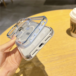 Funda de teléfono antichoque de TPU y PC transparente chapada para iPhone 17 Pro, 16, 15, 14; Funda para iPhone 17 Pro Max antiamarilleo con parte inferior abierta - Product Image 5