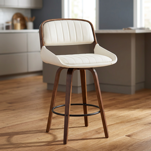 Wholesale Modern PU Leather High Bar <b>Stool</b> with Wood Backrest and Arm-Chrome Footrest for Home Bar Living Room Commercial Use - Product Image 4