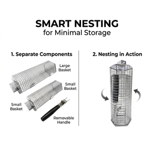 Cesta de asado hexagonal compacta personalizada de acero inoxidable <span class=keywords><strong>para</strong></span> parrillas de carbón y gas, y ahumadores de exterior - Product Image 6