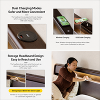Lit double en bois massif de chêne rouge de qualité FSA importé, moderne, intelligent, lumineux, avec recharge USB sans fil, écologique, pour chambre à coucher