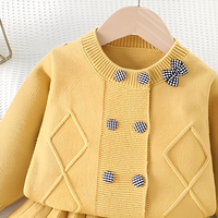 Ensemble jupe et pull pour filles, automne-hiver, nouveau modèle, ensemble tricoté à double boutonnage, style coréen, robe élégante et simple pour petite fille, robe de princesse