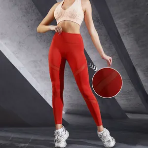 wholesale Leggings Bulk Custom Logo Women Yoga Pants Mesh Elastic Legging Tights High Waisted For Ladies Breathable Workout Wear