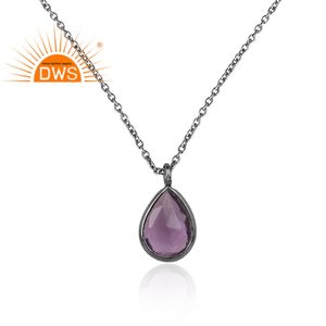 Colgante de piedras preciosas de amatista chapadas en rodio negro, collar de cadena de plata 925, proveedores de fabricantes de joyería - Product Image 2