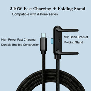 Heetverkopende 240W USB-C naar USB-C snellaadkabel met opklapbaar standaard (1,5m) Hoge snelheid PD-opladerkabel voor telefoon, tablet - Product Image 3