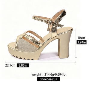 Nouvelles sandales sexy pour femmes à talons hauts, talon épais <span class=keywords><strong>de</strong></span> 10 cm, dessus carré en forme <span class=keywords><strong>de</strong></span> X, boucle ovale, pendentif en <span class=keywords><strong>diamant</strong></span> artificiel A-HA-05 - Product Image 4