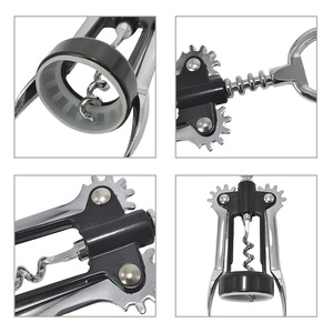 Stainless Steel Wine Corkscrew Black Zinc Alloy Bottle Opener With Spiral Worm And Lever Design For Easy Use - Product Image 1