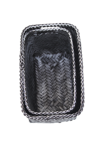 Solución de organización de Cestas tejidas de bambú rectangulares hechas a mano negras elegantes para libros y artículos de tocador - Product Image 5