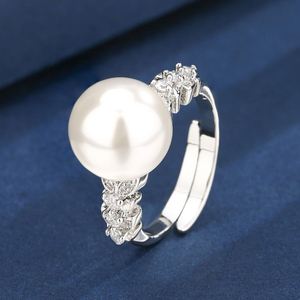 Fashion Jewelry Eco-friendly Copper Gold Plated Women's 12mm Shell Pearl Minimalist Band <b>Rings</b> for Feminine Daily Elegant - Product Image 5