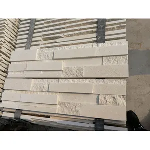 Antique White Lymra limestone stacked ledger stone panel