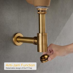 Sifón en P de latón macizo de 1-1/4 pulgadas, ajustable, cepillado, ecológico y ligero, para lavabo y bañera - Product Image 4