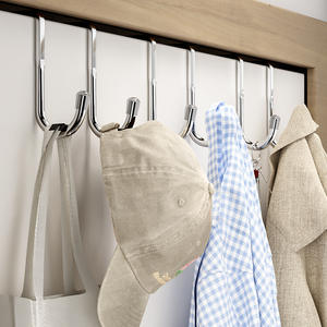 Porte-manteau mural en acier inoxydable à double crochet en forme de S, résistant à la rouille, argent/noir, crochet rectangulaire pour porte, cuisine, salle de bain - Product Image 1