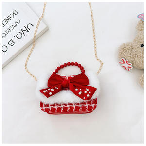 Kinder kleine quadratische Mode Perle Handtasche Herbst Winter Neujahr Festival Mädchen Bogen Stoff Umhängetasche mit Knopf verschluss - Product Image 2