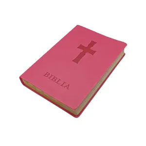 Customized Factory Wholesale Manufacturer Supplier Embossing Large Size PU Leather Religious Spanish English Holy Bible