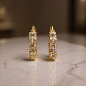 Orecchini a Cerchio in Oro Bianco E1529 con Cristalli Geometrici, Gioielli da Donna per Uso Quotidiano con Micro Incastonature - Product Image 2