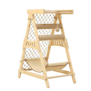 Torre de Actividades para Gatos de Madera Sólida, Árbol para Gatos Multifuncional con Red de Escalada, Postes para Rascar, Hamaca y Percha - Product Image 1