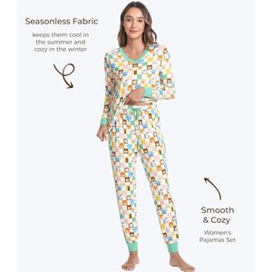 Ensemble de pyjamas pour femmes, col en V, manches longues, vêtements de nuit en tricot doux avec poches, vêtements de détente - Product Image 4