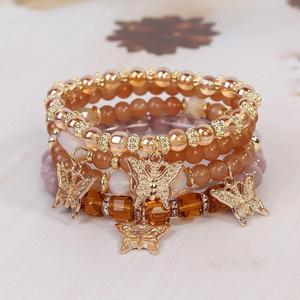 Ensemble de bijoux perlés de style bohème le plus vendu, pendentif papillon en alliage, multicouche, 4 pièces/ensemble, <span class=keywords><strong>bracelet</strong></span> élastique en cristal pour femmes - Product Image 6