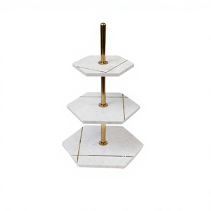 Support à gâteau hexagonal en marbre et acier inoxydable pour anniversaire, fiançailles, cérémonie, à prix avantageux - Product Image 1