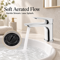 Robinet de lavabo Chrome Soft Geometry à levier unique, à montage sur plan, avec bec courbé, pour lavabo encastré sous plan, mitigeur de lavabo de salle de bain