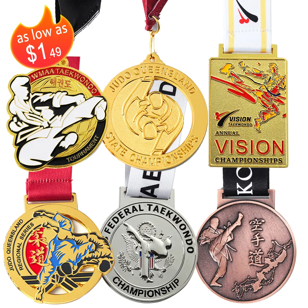 Fabrica medalhas esportivas de metal barato para Bjj, Taekwondo, Boxe, Karaté, Judo, Metal sob medida, liga de zinco, medalhas personalizadas 2D e 3D