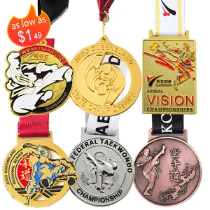 Fabrica Medallas de precio barato deportes Metal Bjj Taekwondo boxeo Karate Judo a medida Metal Aleación de Zinc 2D 3D medallas personalizadas