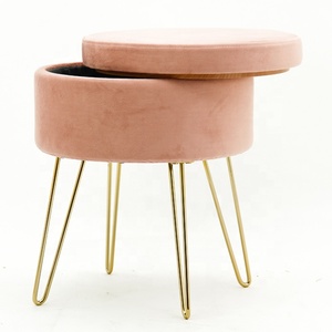 HStex — meuble pliable classique avec pieds en or, canapé rond rose de rangement, plateau repose-pieds, tabouret de siège, version française - Product Image 4