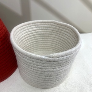 Cotton Woven Basket House Shape With Lid Desktop Storage White Red Roof Covered Standing Type - Product Image 4