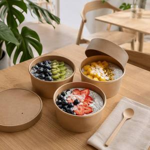 Conteneur <span class=keywords><strong>alimentaire</strong></span> rond jetable en papier kraft avec rebord, capacité 1300 ml, pour hamburger, sandwich, salade, qualité commerciale - Product Image 4