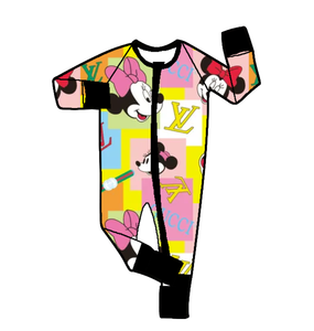 最も近いスタイルのアニメデザインのベビーワンシー、ダブルジッパー、竹製品、子供のウォーキングと這う服 - Product Image 2