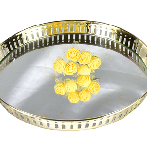 Brass Round Tray With Handle Round Shape Finished Brass <b>Polished</b> - Product Image 1