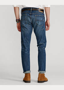 Ykmozi กางเกงยีนส์ขาดๆแบบวินเทจของผู้ชายกางเกงยีนส์สีสกินนี่สีฟ้าโลโก้ที่กำหนดเองพิมพ์ลายไฮสตรีททรงหลวมปัก - Product Image 4