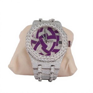 Montre à quartz octogonale pour homme en acier inoxydable 43 mm avec lunette sertie de diamants, verre saphir, analogique de luxe et fermoir déployant - Product Image 1