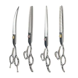 스테인리스 스틸 반려동물 강아지 미용 가위 업다운 커브 가위 날카로운 엣지 고양이 헤어 커팅 이발 도구 키트 - Product Image 1