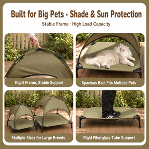 Lit de chien surélevé portable avec auvent de protection UV, maille respirante, lit de camping pour animaux de compagnie en plein air - Product Image 4
