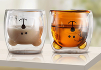Tasse en verre borosilicate à double paroi isolée, motif ours mignon, pour café et jus, idéale pour la maison – Nouveauté usine, vente chaude
