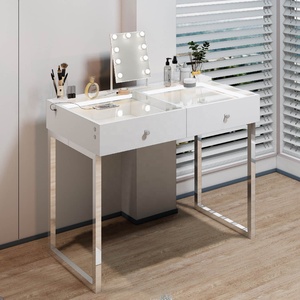 Cómoda Simple Moderna de 2 Cajones con Pierna de Hierro, Espejo de Vanidad, Silla, Panel de Estilo de Madera para Dormitorio, Hotel, Apartamento, Almacenamiento - Product Image 3
