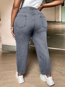 <span class=keywords><strong>Jeans</strong></span> grigiastro a vita alta taglie forti per donna <span class=keywords><strong>Jeans</strong></span> da mamma aderenti elasticizzati, pantaloni Skinny in Denim per donna - Product Image 3