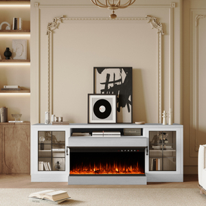 Soporte para TV con Chimenea Eléctrica de 60 Pulgadas, Chimenea Eléctrica de 3 Lados de 30 Pulgadas, Centro de Entretenimiento para Sala de Estar de Estilo Mid-Century, Puertas de Vidrio, Almacenamiento - Product Image 1