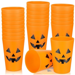 Gobelets de fête en plastique d'Halloween, design citrouille, gobelet Jack O Lantern pour adultes et enfants, orange, réutilisables, fournitures de table - Product Image 1