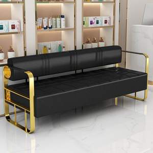 Hair <b>salon</b> waiting <b>chairs</b>, <b>beauty</b> <b>salon</b> and barbershop seating area, stainless steel gold-plated sofa, waiting area bench. - Product Image 4