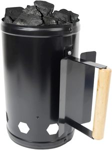 Encendedor <span class=keywords><strong>de</strong></span> carbón SEB para cocinas exteriores, barbacoas, iniciador rápido <span class=keywords><strong>de</strong></span> briquetas, color negro con mango <span class=keywords><strong>de</strong></span> madera - Product Image 2