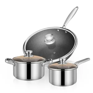 3 Pcs Natural Professional In Stock Prestige Unique Cookware Set Wholesale New Design All Clad Cookware Sets