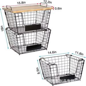 Étagère de rangement pliable multi-usages transfrontalière, panier en fer et bambou, panier de rangement double couche pour salon - Product Image 4