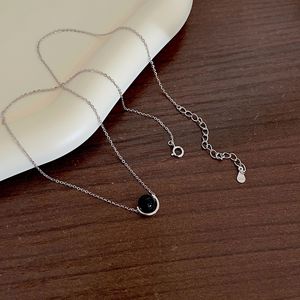 S925 Sterling Silver Black Agate <b>Necklace</b> Ball Pendant Bezel Setting Everyday Wear Fine Jewelry - Product Image 2