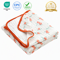 Groothandel Trendy Fruitprint 6-laags Musselinen Babydeken Zachte Bamboe Katoenen Inbakerdoek Bubbelgaas Kinderbeddengoed Dekbed
