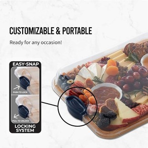 Bandeja de servir de bambú con tapa transparente, tabla de cortar multifuncional para alimentos, frutas y postres, uso doméstico - Product Image 2
