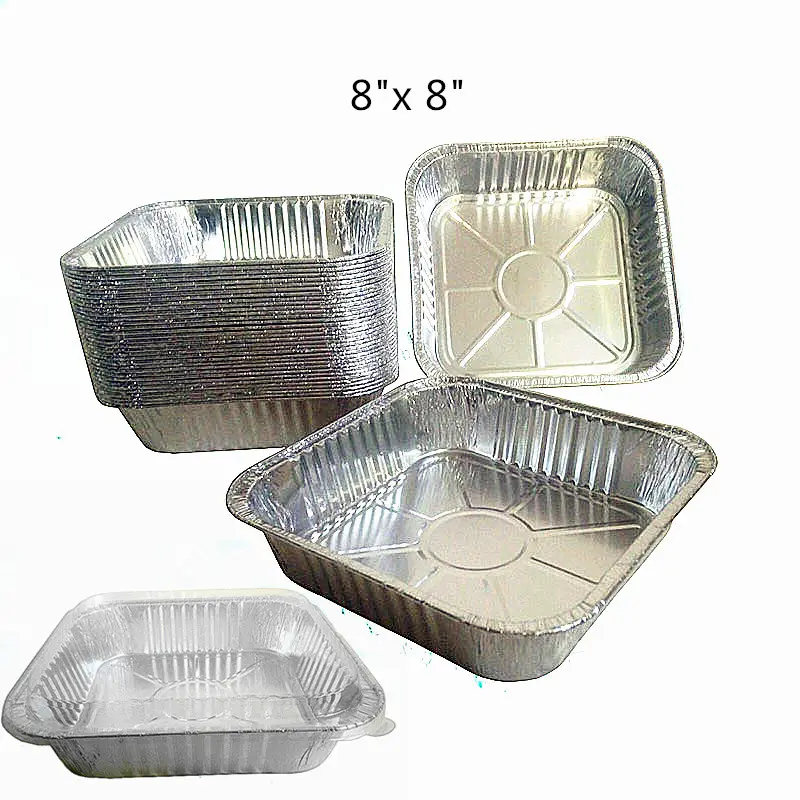 Afhaalbakjes/Pan Vierkant Aluminiumfolie/Bakje Met Plastic Wegwerp 8X8 Inch Voedsel Zilver Aluminiumfolie Beker Aluminium Bakje