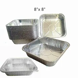 Takeaway container/PAN vuông nhôm lá/khay với nhựa dùng một lần 8x8 inch thực phẩm bạc nhôm lá cốc nhôm khay